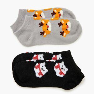 Pack of TWO Reindeer & Polar Bear Graphic Designed Ankle Socks